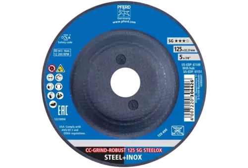 Tarcza do szlifowania metalu 125x22,23 CC-GRIND ROBUST SG STEELOX wypukła Pferd 64195125 3