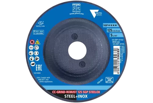 Tarcza do szlifowania metalu 125x22,23 CC-GRIND ROBUST SGP STEELOX wypukła Pferd 64195126 2