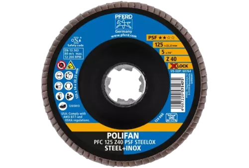 Ściernica listkowa POLIFAN PFC 125 mm X-LOCK stożkowa Z40 linia uniwersalna PSF STEELOX stal/stal nierdzewna 2