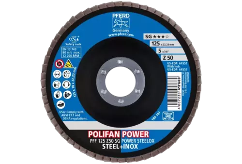 Ściernica listkowa POLIFAN POWER PFF 125 x 22,23 mm płaska Z50 linia wydajna SG STEELOX do stali/stali szlachetnej 2