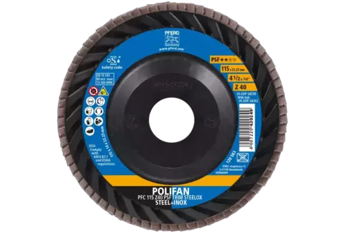 Ściernica listkowa POLIFAN PFC 115 x 22,23 mm stożkowa Z40 linia uniwersalna PSF TRIM STEELOX do stali/stali szlachetnej 2