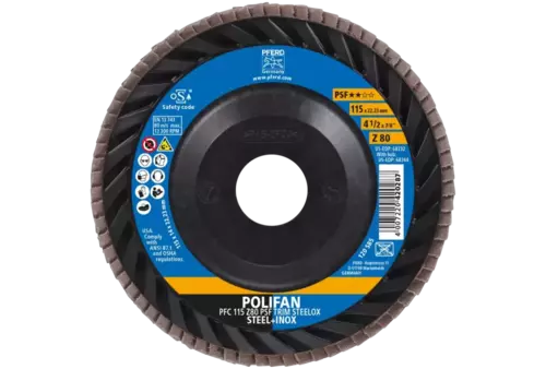 Ściernica listkowa POLIFAN PFC 115 x 22,23 mm stożkowa Z80 linia uniwersalna PSF TRIM STEELOX do stali/stali szlachetnej 2