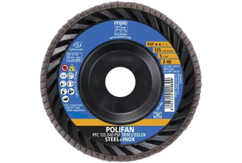Ściernica listkowa POLIFAN PFC 125 x 22,23 mm stożkowa Z40 linia uniwersalna PSF TRIM STEELOX do stali/stali szlachetnej 2