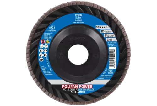 Ściernica listkowa POLIFAN POWER PFC 115 x 22,23 mm stożkowa Z40 linia wydajna SG TRIM STEELOX do stali/stali szlachetnej 2