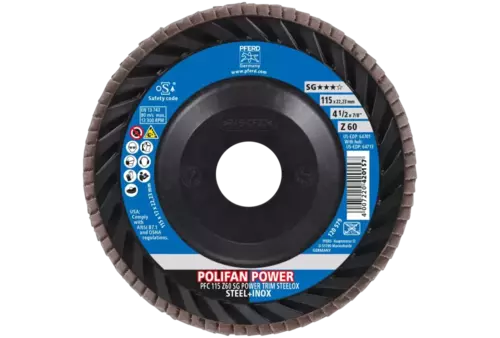 Ściernica listkowa POLIFAN POWER PFC 115 x 22,23 mm stożkowa Z60 linia wydajna SG TRIM STEELOX do stali/stali szlachetnej 2