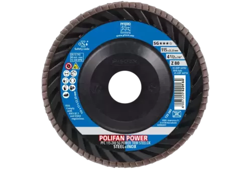 Ściernica listkowa POLIFAN POWER PFC 115 x 22,23 mm stożkowa Z80 linia wydajna SG TRIM STEELOX do stali/stali szlachetnej 2