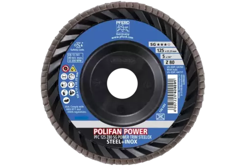 Ściernica listkowa POLIFAN POWER PFC 125 x 22,23 mm stożkowa Z80 linia wydajna SG TRIM STEELOX do stali/stali szlachetnej 2