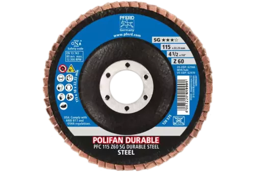 Ściernica listkowa POLIFAN POWER PFC 115 x 22,23 mm stożkowa Z60 linia wydajna SG DURABLE STEEL do stali 2