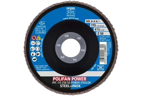 Ściernica listkowa POLIFAN POWER PFC 115 x 22,23 mm stożkowa Z50 linia wydajna SG STEELOX do stali/stali szlachetnej 2