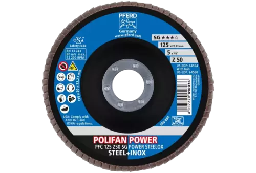 Ściernica listkowa POLIFAN POWER PFC 125 x 22,23 mm stożkowa Z50 linia wydajna SG STEELOX do stali/stali szlachetnej 2