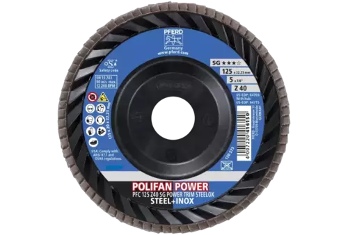 Ściernica listkowa POLIFAN POWER PFC 125 x 22,23 mm stożkowa Z40 linia wydajna SG TRIM STEELOX do stali/stali szlachetnej 2