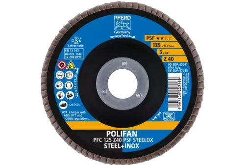 Ściernica listkowa POLIFAN PFC 125 × 22,23 mm stożkowa Z40 linia uniwersalna PSF STEELOX stal/stal nierdzewna 2