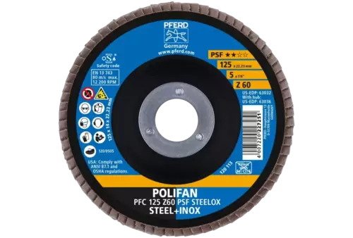Ściernica listkowa POLIFAN PFC 125 × 22,23 mm stożkowa Z60 linia uniwersalna PSF STEELOX stal/stal nierdzewna 2