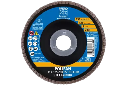 Ściernica listkowa POLIFAN PFC 125 × 22,23 mm stożkowa Z80 linia uniwersalna PSF STEELOX stal/stal nierdzewna 2