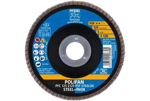 Ściernica listkowa POLIFAN PFC 125 × 22,23 mm stożkowa Z120 linia uniwersalna PSF STEELOX stal/stal nierdzewna 2