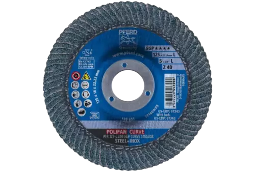 Ściernica listkowa POLIFAN CURVE PFR 125 × 22,23 mm szerokość L Z40 SGP STEELOX do stali/stali nierdzewnej 3