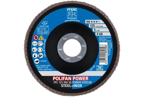 Ściernica listkowa POLIFAN POWER PFC 125 x 22,23 mm stożkowa Z60 SG STEELOX do stali/stali szlachetnej 2