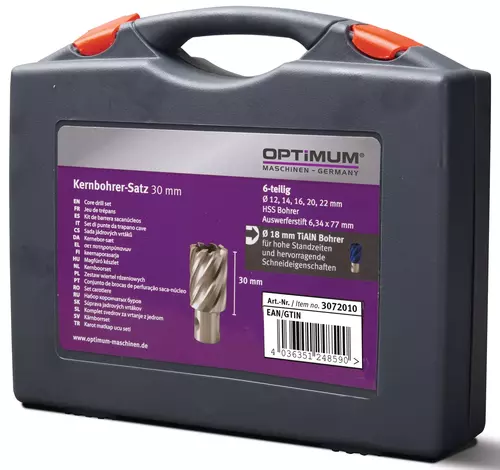 Zestaw 6 wierteł do wiercenia rdzeniowego 12-25 mm HSS TiAlN 30 Optimum 3072010 4