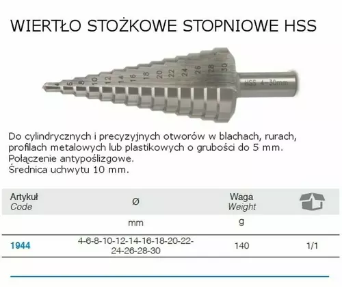 Wiertło stożkowe stopniowe 4-30mm HSS Beta BM1944 2