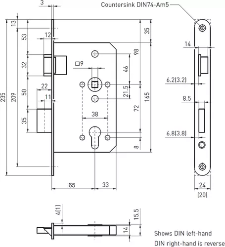 Zamek do drzwi 72/65 wpuszczany na wkładkę bębenkową przeciwpożarowy antypaniczny E BMH prawy 2