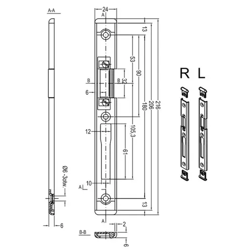 Zaczep regulowany MC-35P prawy do zamka MC-30Z MC-30R, wymiar 216 mm METALPLAST CZĘSTOCHOWA 2