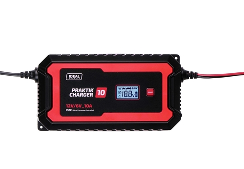 Przenośny prostownik do ładowania akumulatorów kwasowych, żelowych, AGM, MF, EFB PRAKTIK CHARGER 10 LCD 6/12V 2