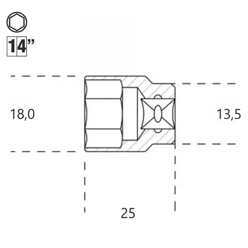 Nasadka sześciokątna z gniazdem 1/4", model 900, 13mm 2