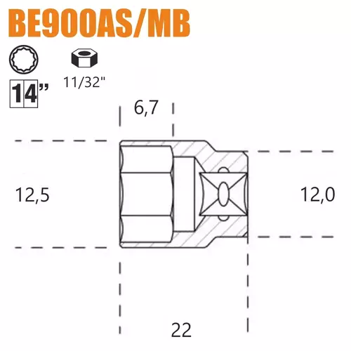 Nasadka dwunastokątna calowa z gniazdem 1/4", model 900AS/MB 11/32" 2