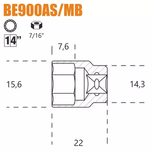 Nasadka dwunastokątna calowa z gniazdem 1/4", model 900AS/MB 7/16" 2