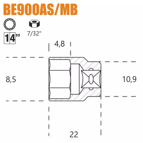 Nasadka dwunastokątna calowa z gniazdem 1/4", model 900AS/MB 7/32" 2