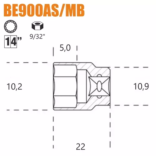 Nasadka dwunastokątna calowa z gniazdem 1/4", model 900AS/MB 9/32" 2