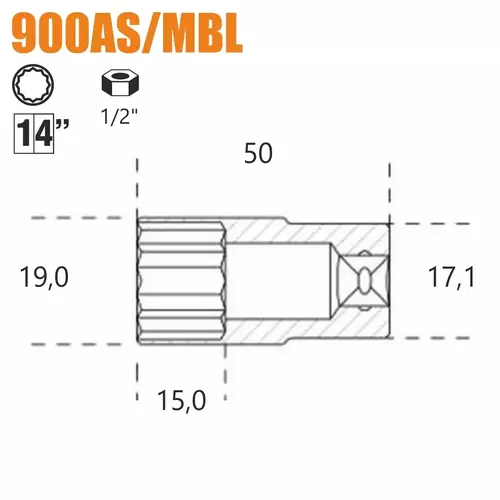 Nasadka dwunastokątna długa calowa z gniazdem 1/4", model 900AS/MBL, 9/16" 2