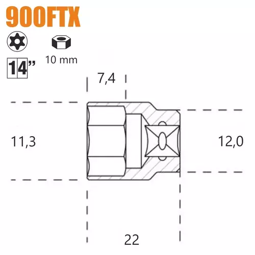 Nasadka profil torx wewnętrzny z gniazdem 1/4", model 900FTX, E10 2