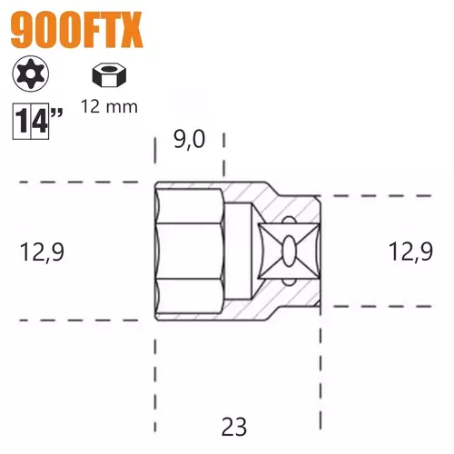 Nasadka profil torx wewnętrzny z gniazdem 1/4", model 900FTX, E12 3