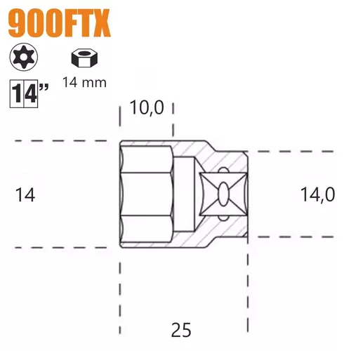 Nasadka profil torx wewnętrzny z gniazdem 1/4", model 900FTX, E14 3