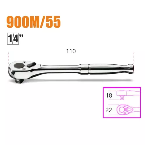 Pokrętło z dwukierunkowym mechanizmem zapadkowym z zabierakiem 1/4", rękojeść metalowa, model 900M/55, 110mm 2