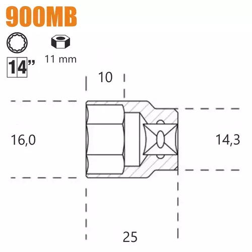 Nasadka dwunastokątna z gniazdem 1/4", model 900MB, 11mm 2