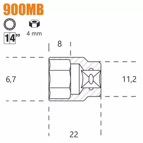 Nasadka dwunastokątna z gniazdem 1/4", model 900MB, 4mm 2