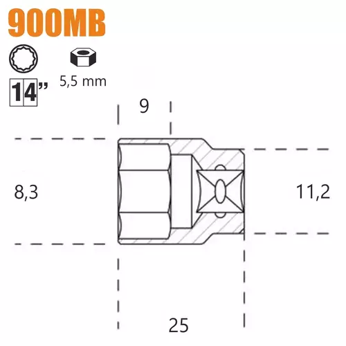 Nasadka dwunastokątna z gniazdem 1/4", model 900MB, 5,5mm 2