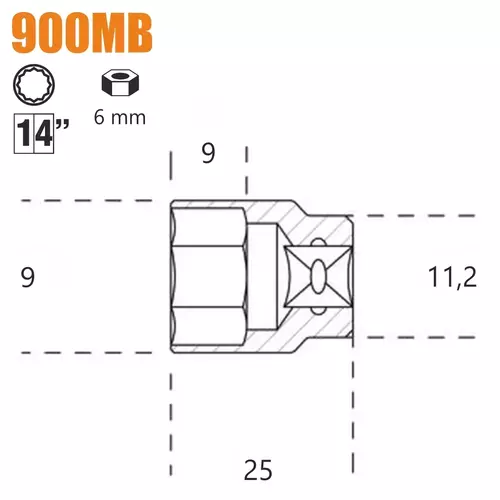 Nasadka dwunastokątna z gniazdem 1/4", model 900MB, 6mm 2