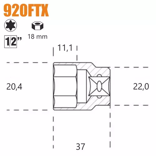Nasadka profil TORX wewnętrzny z gniazdem 1/2" model 920, E18 2