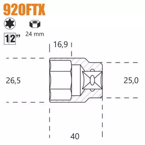 Nasadka profil TORX wewnętrzny z gniazdem 1/2" model 920, E24 2