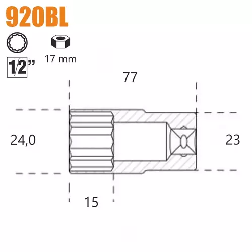 Nasadka dwunastokątna długa z gniazdem 1/2" model 920BL 17mm 2