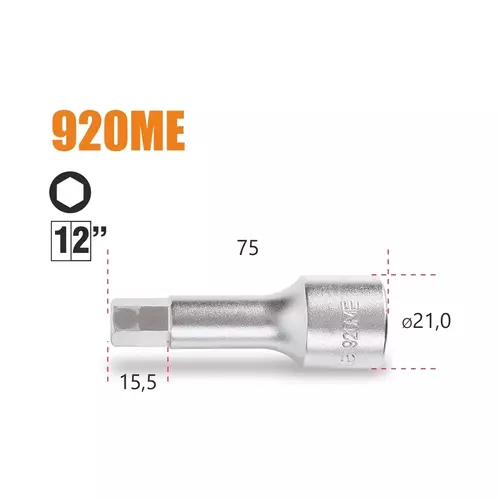 Nasadka z końcówką trzpieniową sześciokątną, z gniazdem 1/2" model 920ME 5mm 2