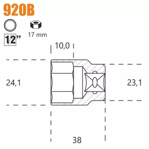 Nasadka dwunastokątna z gniazdem 1/2" model 920B 17mm 2