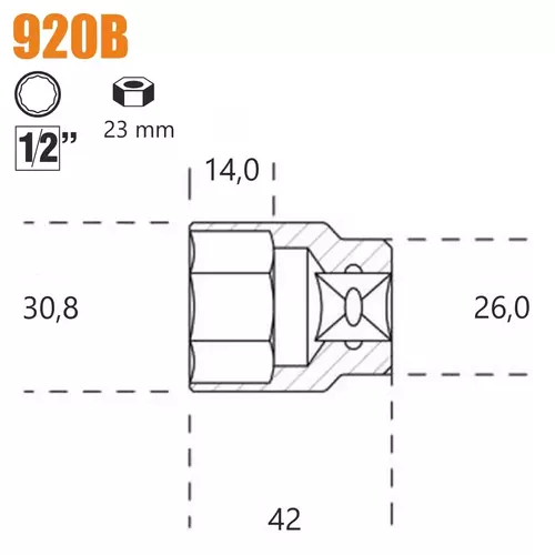 Nasadka dwunastokątna z gniazdem 1/2" model 920B 23mm 2
