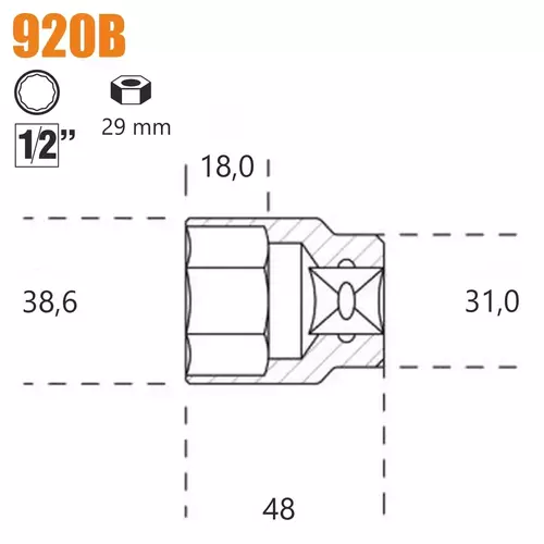 Nasadka dwunastokątna z gniazdem 1/2" model 920B 29mm 2