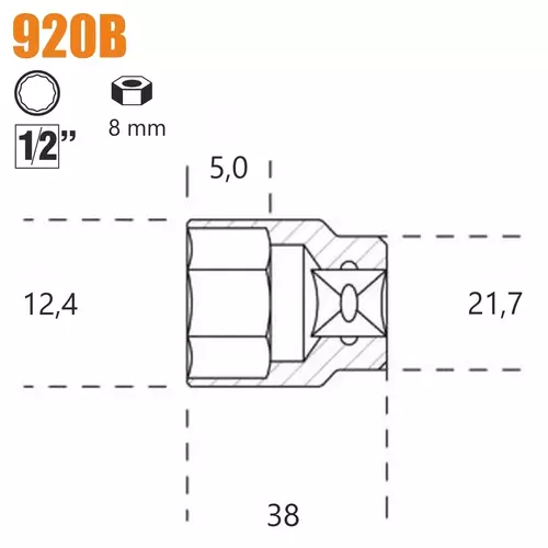 Nasadka dwunastokątna z gniazdem 1/2" model 920B 8mm 2