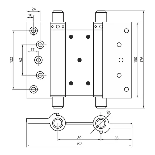 Zawias wahadłowy do drzwi 150 mm niklowany METALPLAST 2