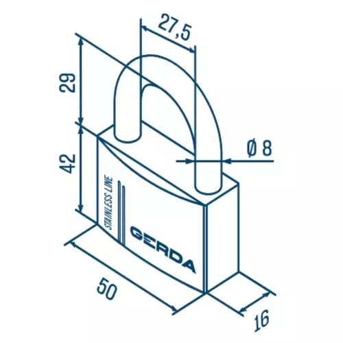 Kłódka pałąkowa ze stali nierdzewnej S50 STAINLESS LINE GERDA 2
